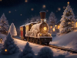 Foto op Aluminium fantasy vintage winter christmas wonderland with old locomotive © Eva