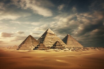 Artistic interpretation of the Giza Pyramids. Generative AI