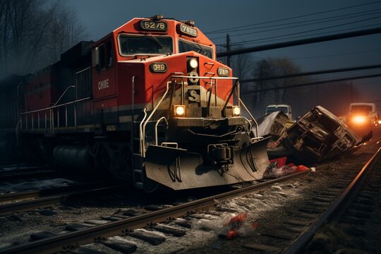 Accident involving derailment of a train at a railroad crossing resulting in a crash. Generative AI