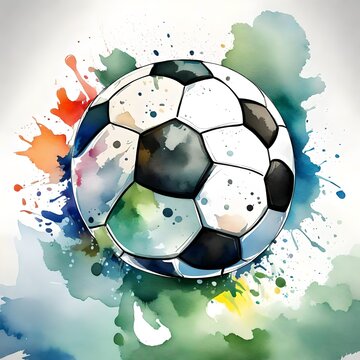 A watercolor style illustration of a soccer ball. 