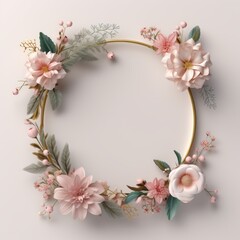 Fototapeta na wymiar 3D card flower circle to celebrate, Realistic floral frame background, elegant and beautiful concept.