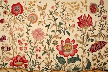 Manually illustrated textile motif in Mughal art style. Generative AI