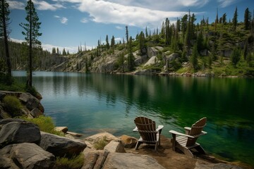 Scenic lake view in Idaho. Ideal vacation spot. Generative AI