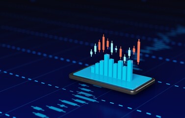 Profitable Stock Trading Concept Candlestick Chart 3D Render.