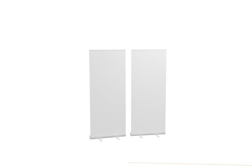 reative vector illustration of empty roll up banners with paper canvas texture isolated on...