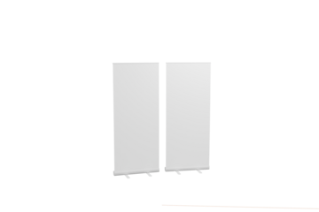 reative vector illustration of empty roll up banners with paper canvas texture isolated on transparent background. Art design blank template mockup. Concept graphic promotional presentation element