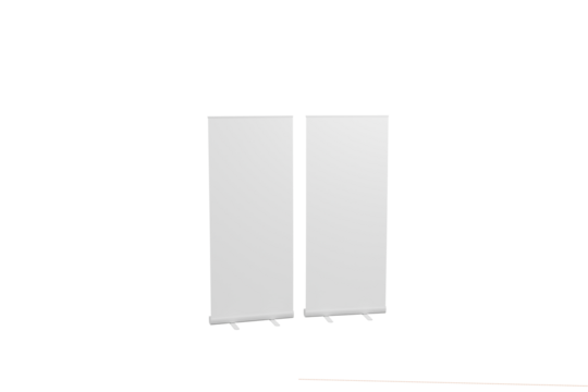 reative vector illustration of empty roll up banners with paper canvas texture isolated on transparent background. Art design blank template mockup. Concept graphic promotional presentation element