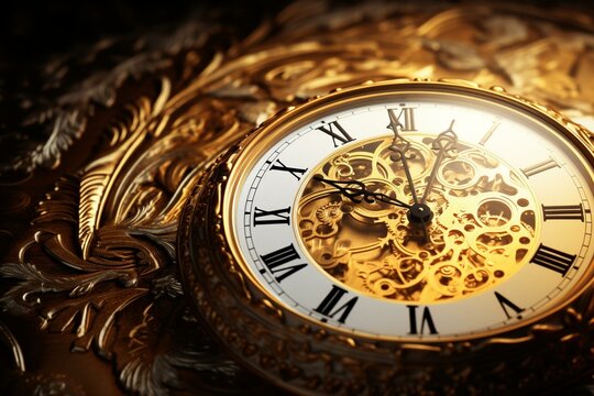 A montage of a golden clock. Generative AI