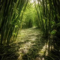 A green bamboo field bamboo rustling windy light
