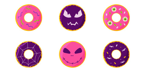 donut spider halloween sweet round elements set