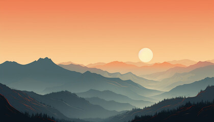 Obraz premium Mountainous with a sunset clear sky