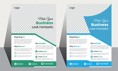 Corporate business flyer template design set, a bundle of 2 templates of different colors. A business proposal, promotion, and modern business flyer template. New digital marketing flyer.