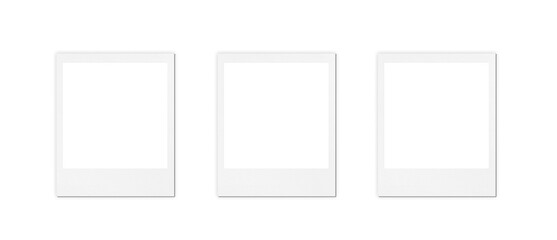 Three Blank photo template on white background. Blank photo frame with soft shadows isolated on...