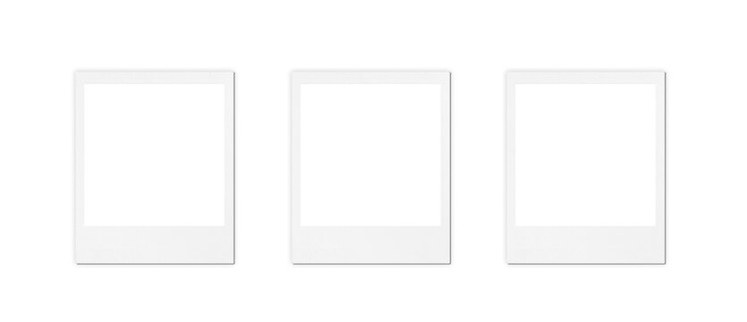 Three Blank photo template on white background. Blank photo frame with soft shadows isolated on white paper background as template for graphic designers presentations, portfolios