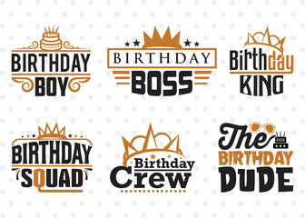 Naklejka premium Birthday Bundle Vol-08, Birthday Boy Svg, Birthday Boss Svg, Birthday King Svg, Birthday Squad, Birthday Crew Svg, Quotes Svg 