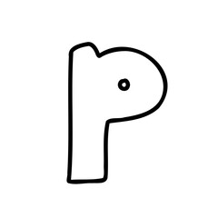 Cartoon p black letter of latin english outline in outline childlike style isolated on white background. For typography, font, alphabet, lettering, logo, presentation, signboard, education, branding.