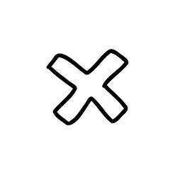 Obraz premium Math symbol multiply cartoon outline in outline childlike style isolated on white background. For typography, font, lettering, logo, alphabet, signboard, education, branding, presentation.