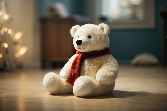 plush toy polar bear with scarf