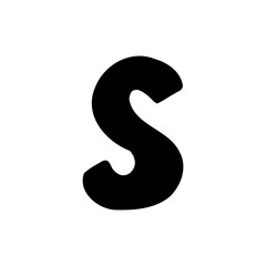 Fototapeta premium s letter of english latin fill black font in childlike style isolated on white background. For font, typography, branding, logo, lettering, education, signboard, alphabet, presentation, paper.