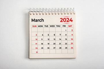 March 2024. One page of annual business monthly calendar on white background. reminder, business...