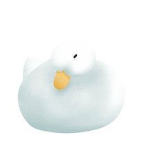 Drawing white cute chubby duck cartoon is laying no background