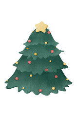 Cute Christmas tree with red and yellow lights and big cute star on top