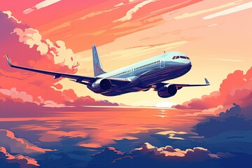 Fototapeta premium aircraft soaring through the sky. Show it in a majestic pose, wings outstretched against the backdrop of the blue sky and clouds. Generated with AI