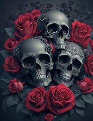 Gothic Skulls and Roses. Generative AI