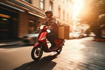food delivery rider on their scooter, carrying a bag of delicious food. Generated with AI