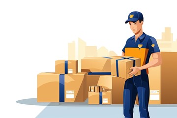 depicts a diligent parcel delivery worker. Show them with a uniform, carrying a stack of packages, Generated with AI