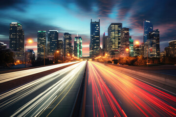 Fototapeta na wymiar Busy city highway during evening rush hour