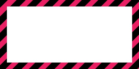 Warning striped rectangular background, pink and black stripes on the diagonal, warning to be careful of potential danger. Border sign template pink and black Border warning construction. Warning back