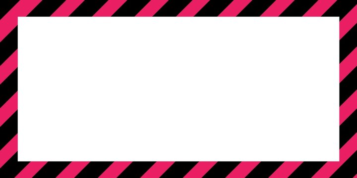 Warning striped rectangular background, pink and black stripes on the diagonal, warning to be careful of potential danger. Border sign template pink and black Border warning construction. Warning back
