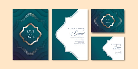 Luxury greenish blue theme geomatic layered invitation template