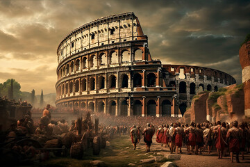 Painting of the Roman Colosseum in Rome in ancient times - obrazy, fototapety, plakaty