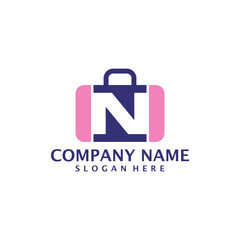 Letter N with Suitcase logo design vector. Initial N with Suitcase logo design template concept