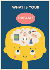 Fototapeta premium educational poster with a child dreaming about the profession of an artist