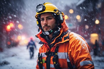 firefighter covered in snow and ice following a long rescue operation