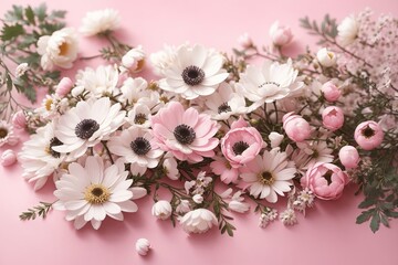 A Beautiful cosmos anemones flowers blooming on white background