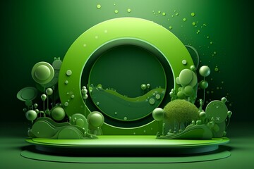 Product presentation on green background with circular scene. Generative AI
