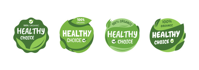 Healthy choice labels, Label Stickers for organic product with check marker, Vector Illustration