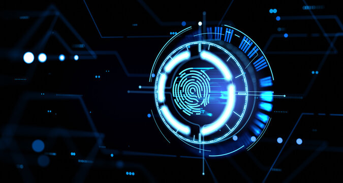 Biometric scanning and digital hologram with fingerprint, data privacy