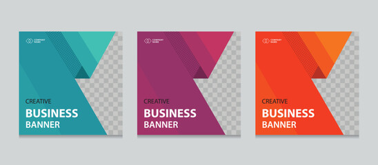 Set of Editable square business web banner design template background. Suitable for social media post, instagram story and web ads. Vector illustration with Space to add pictures.