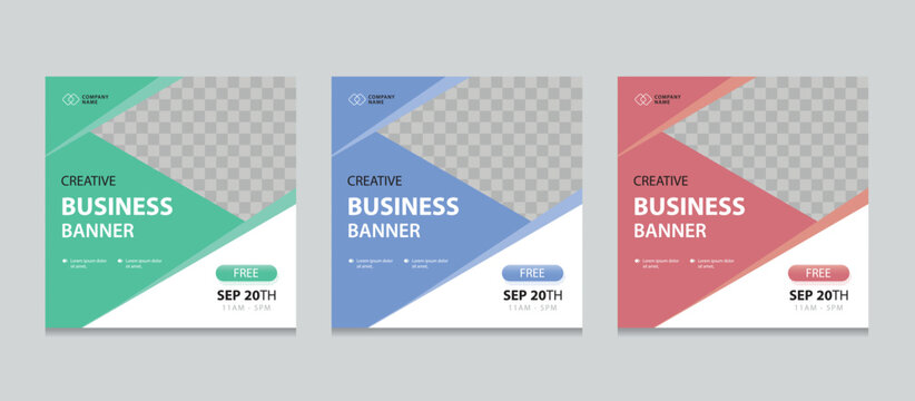 Set of Editable square business web banner design template background. Suitable for social media post, instagram story and web ads. Vector illustration with Space to add pictures.