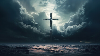 Naklejka premium dark clouds with a cross in the sky