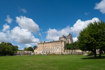 The Royal Abbey Notre-Dame of Celles-sur-Belle in the Deux-Sevres department of France. High...