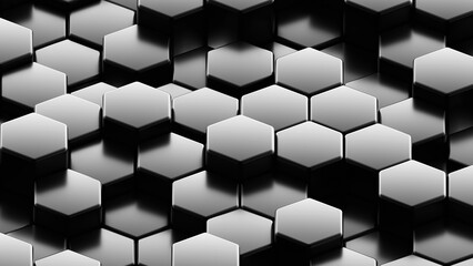 Abstract 3D geometric background, blak hexagons shapes, 3D honeycomb pattern