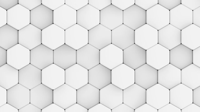 Abstract 3D geometric background, white grey hexagons shapes, 3D honeycomb pattern.
