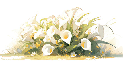 Watercolor Vintage Calla Lilies Theme with Complementary Colors Background