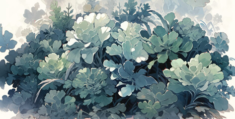 Watercolor Vintage Dusty Miller Art with White Background